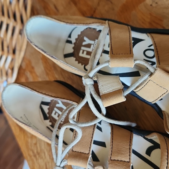 Fly London Phis Tan Tie Front Wedge Shoes Sz 6.5 / 7 - Picture 7 of 13